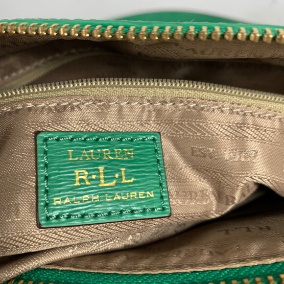 Ralph Lauren RLL Green Leather Structured Tote Shoulder Bag w/ Bag Charm/Fob EUC - Picture 9 of 13
